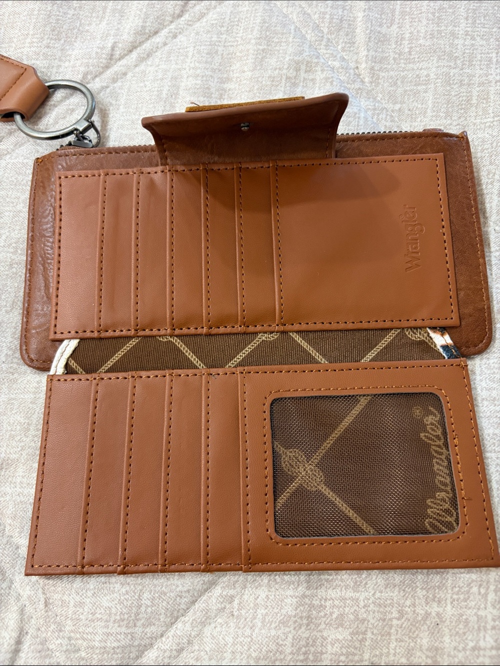 Wrangler Brown, Black & White Cow-Print Wristlet Wallet - Picture 3 of 9
